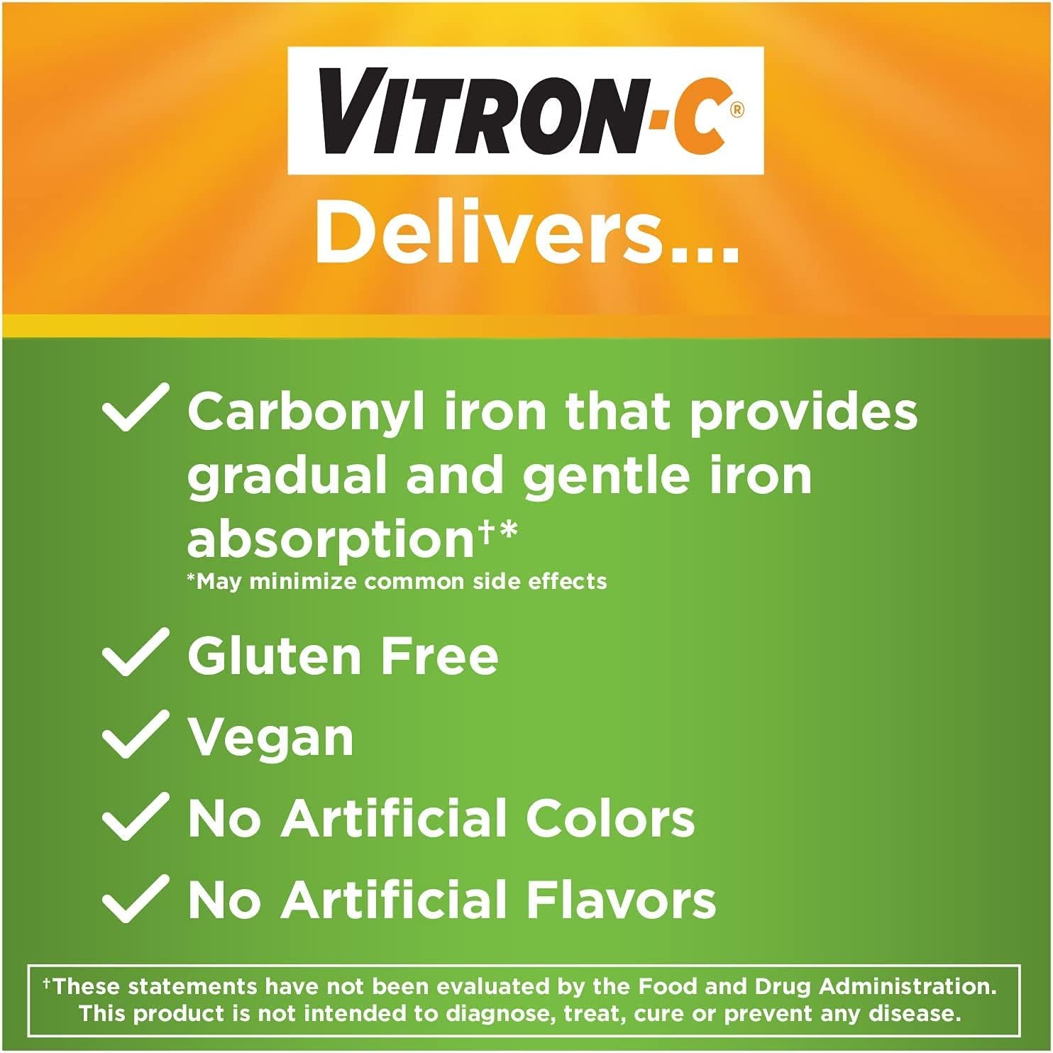 Vitron-C Suplemento de hierro de alta potencia con vitamina C, paquete de 4 (60 unidades cada uno) NmkSd