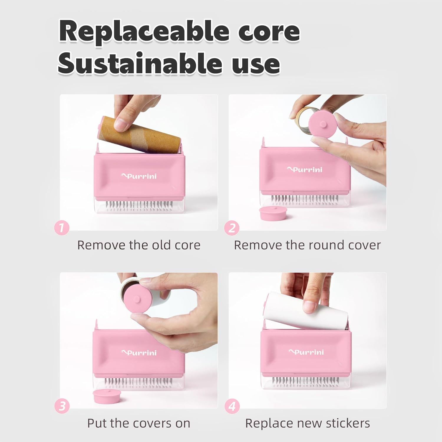 PURRINI Cepillo para gatos con rodillo adhesivo para pelusas para mascotas, funciona muy bien en perros o gatos de pelo largo o corto, ideal para