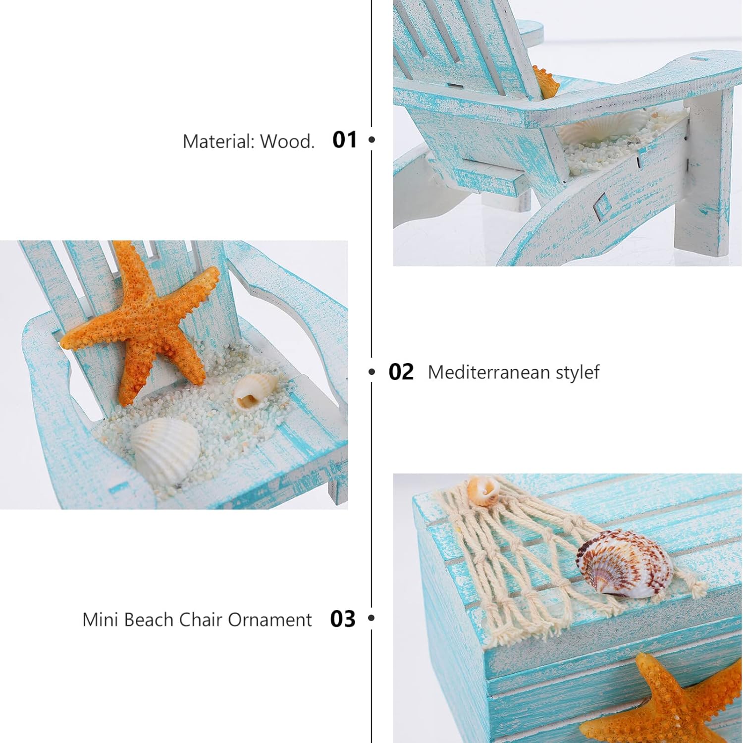 Decoración para el hogar, decoración de playa, 2 piezas, mini silla de playa náutica de madera, silla de playa en miniatura, caja de madera náutica,