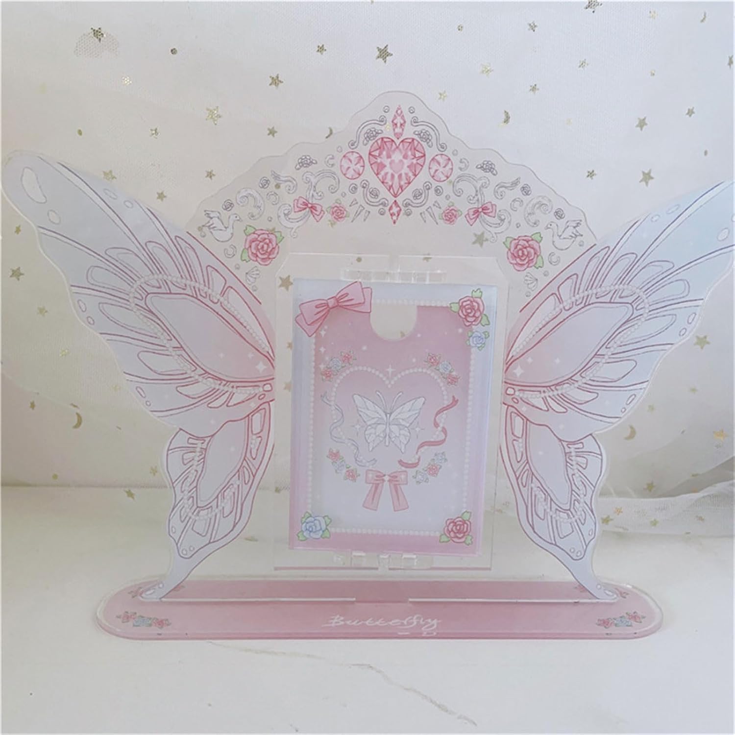 BELOWSYALER – Marco de fotos de acrílico, giratorio, mariposa, soporte de exhibición para decoración del hogar, dormitorio, dormitorio