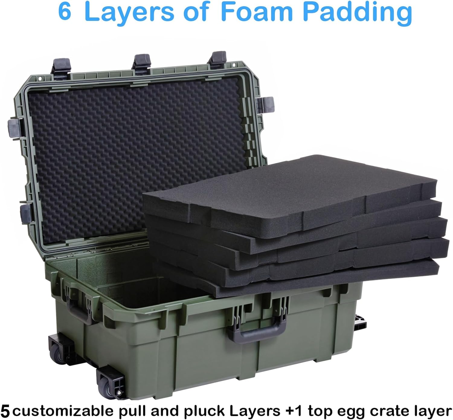 Regetek Funda rígida impermeable, 33 x 21 x 14 pulgadas, funda para equipo con ruedasespuma personalizable, funda de rodillo de engranajes para
