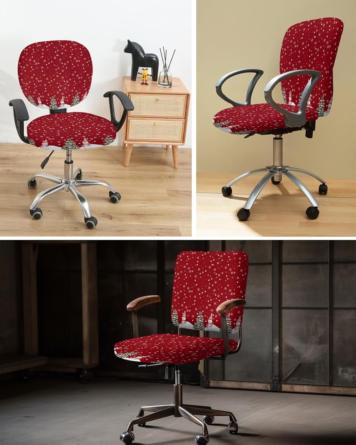 Juego de 2 fundas para sillas de oficina y computadora, diseño de copo de nieve rojo de Navidad, fundas elásticas para asiento de silla giratoria de