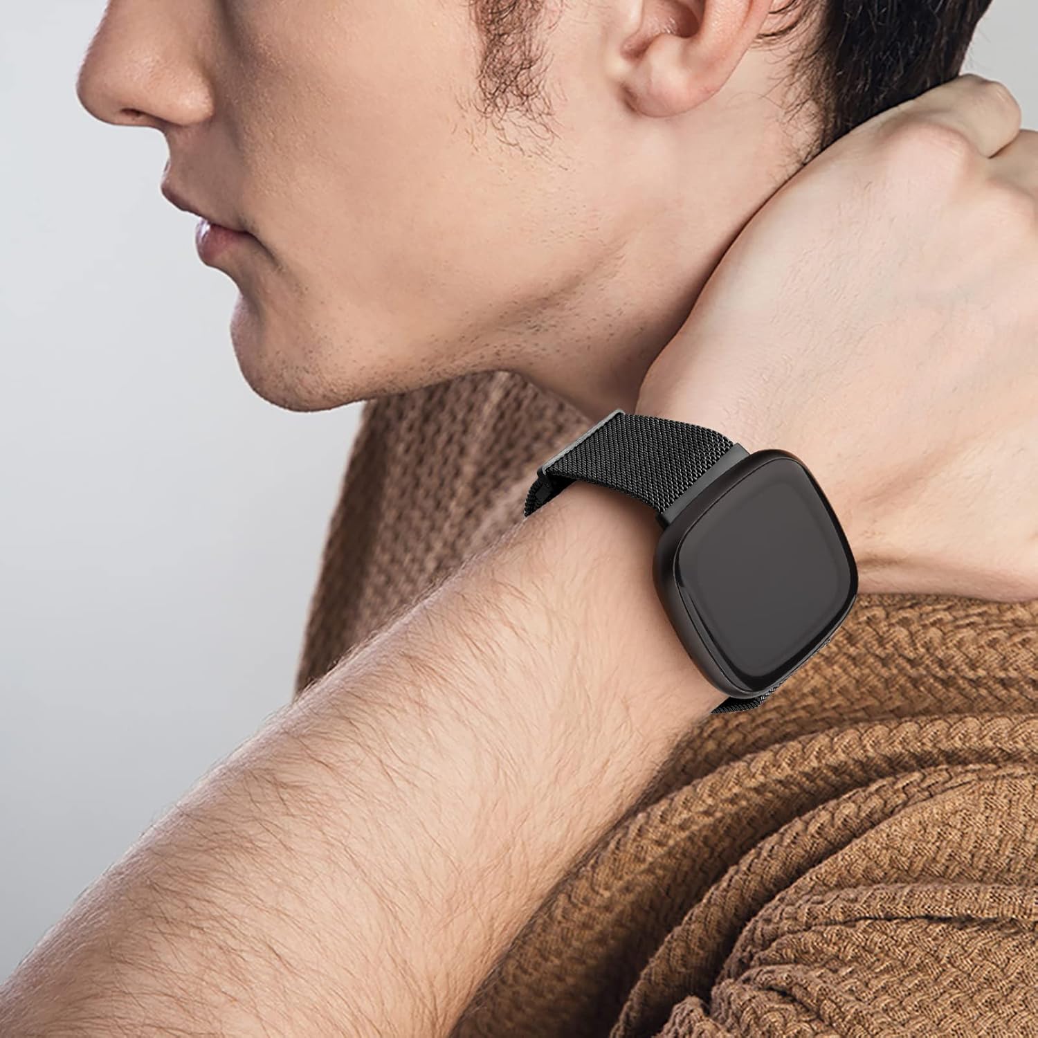 Correa de metal para Fitbit Sense BandsFitbit Versa 3 bandas mujeres hombres, malla de acero inoxidable magnética correa de repuesto para reloj