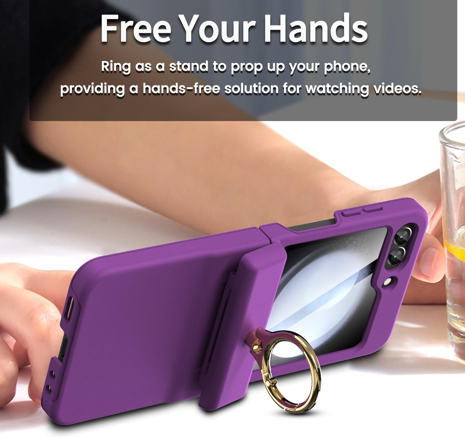 Funda para Galaxy Z Flip 5 con soporte de anillo, protección de bisagra, protector de pantalla de policarbonato duro, protección de cuerpo completo,