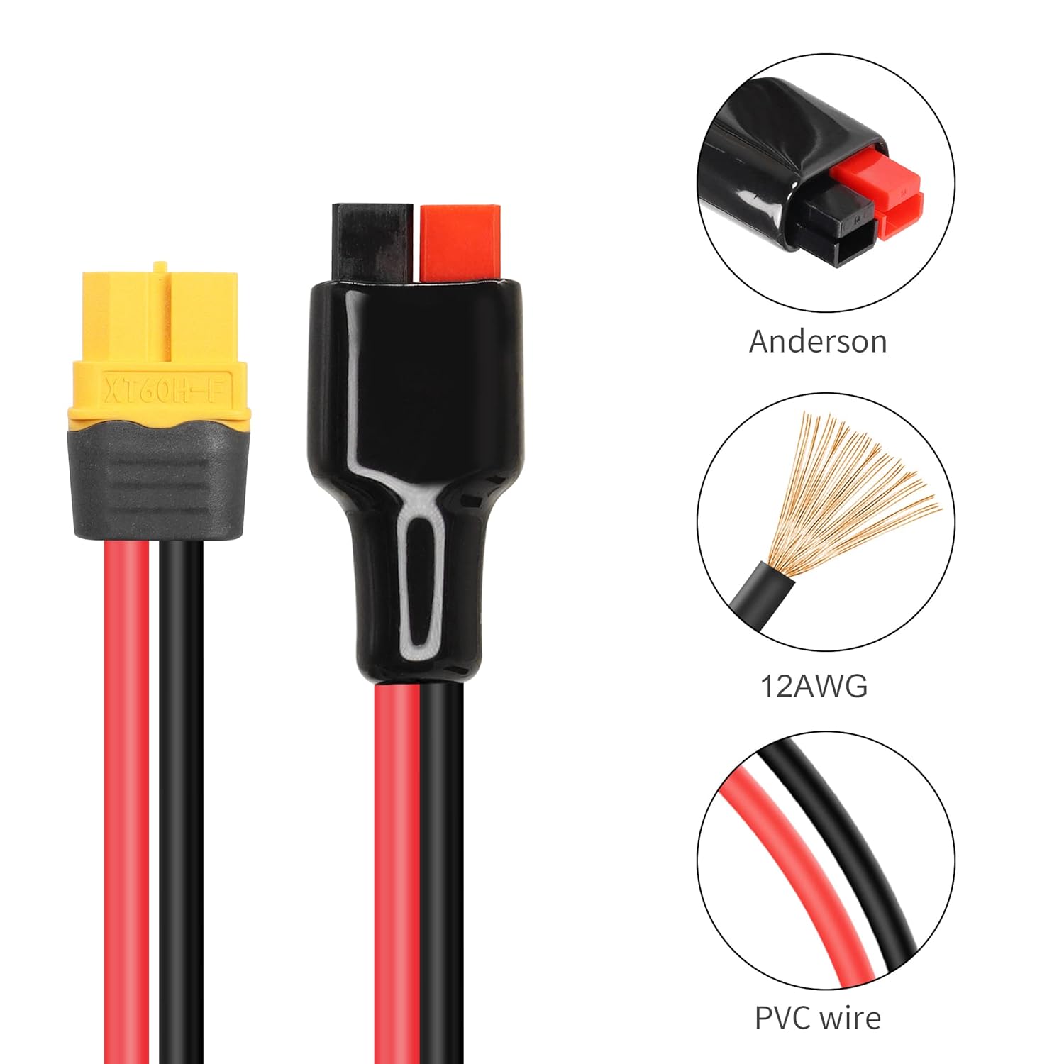 YACSEJAO Conector de panel solar XT60 de 12 AWG XT60 hembra a 45 A, cable de extensión para banco de energía al aire libre, batería de litio RC Lipo