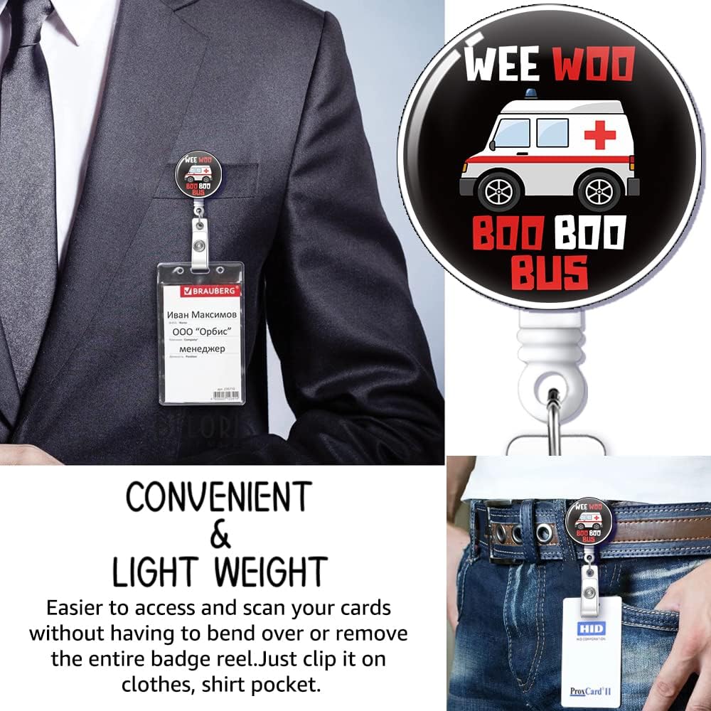 Wee Woo – Carrete de identificación para enfermera de autobús con clip de tiburón, tarjeta de identificación de médico de oficina de trabajo médico,