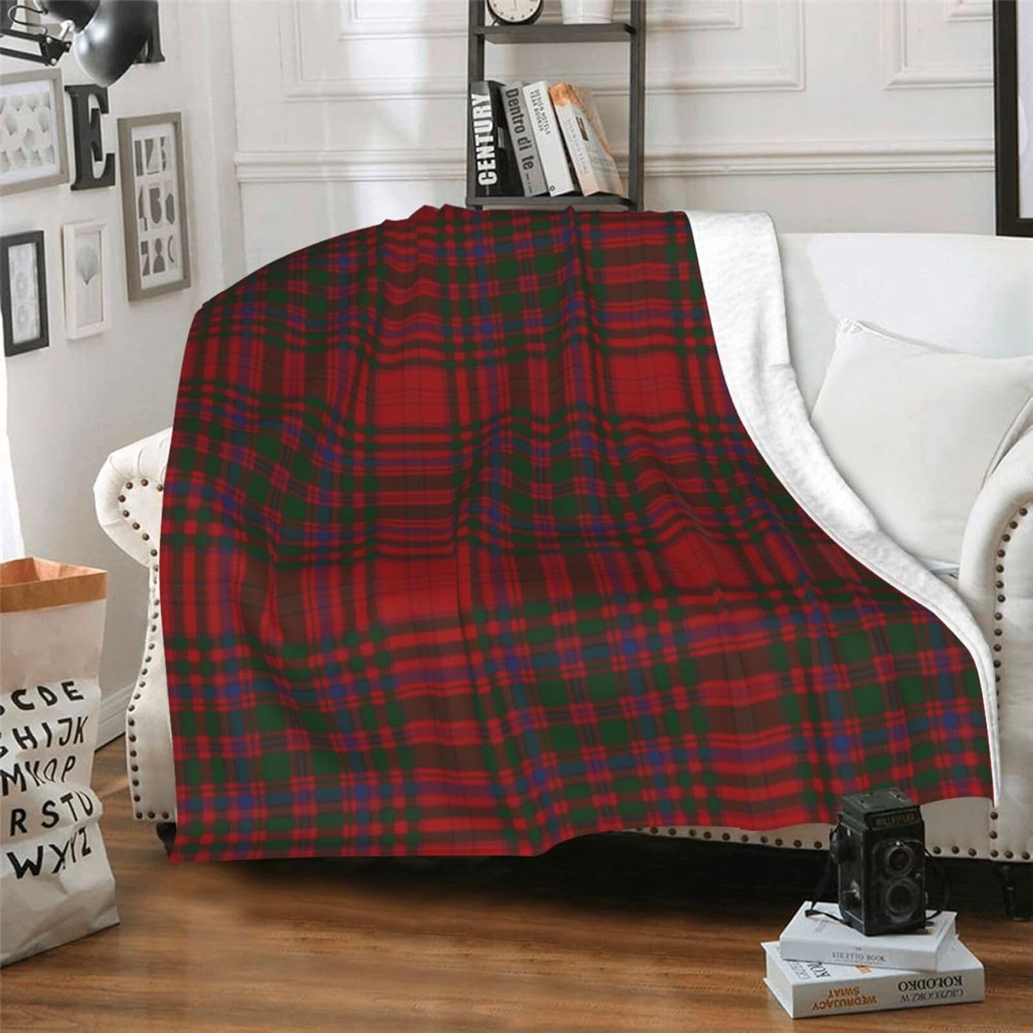 Manta de felpa con aire acondicionado, manta de forro polar a cuadros escoceses MacDougall para sofá cama para todas las estaciones, 50 x 40 pulgadas