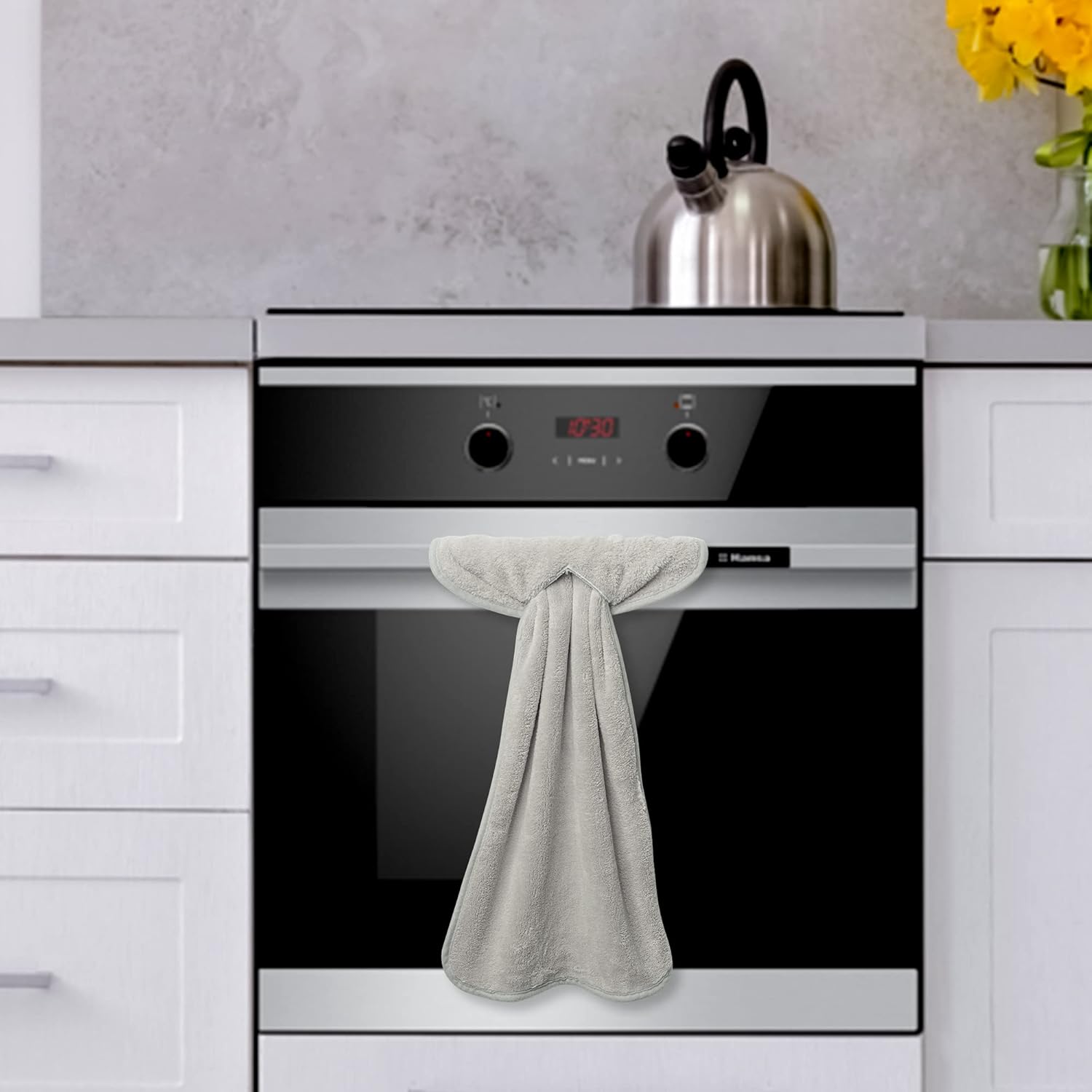 R HORSE 4 toallas de mano grises con bucles para colgar, toalla de mano suave y gruesa para cocina, toalla seca para cocina y baño