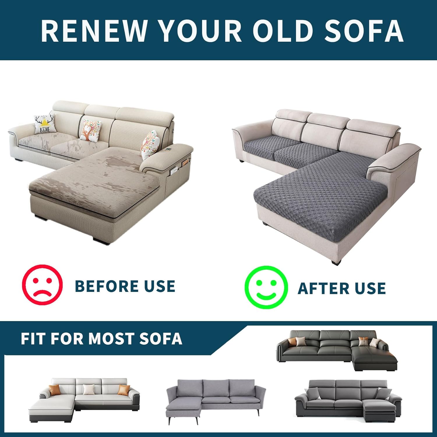 LUFEIJIASHI Fundas para sofá seccional, fundas de cojín en forma de L para sofá seccional, fundas elásticas para sofá seccional, protector de