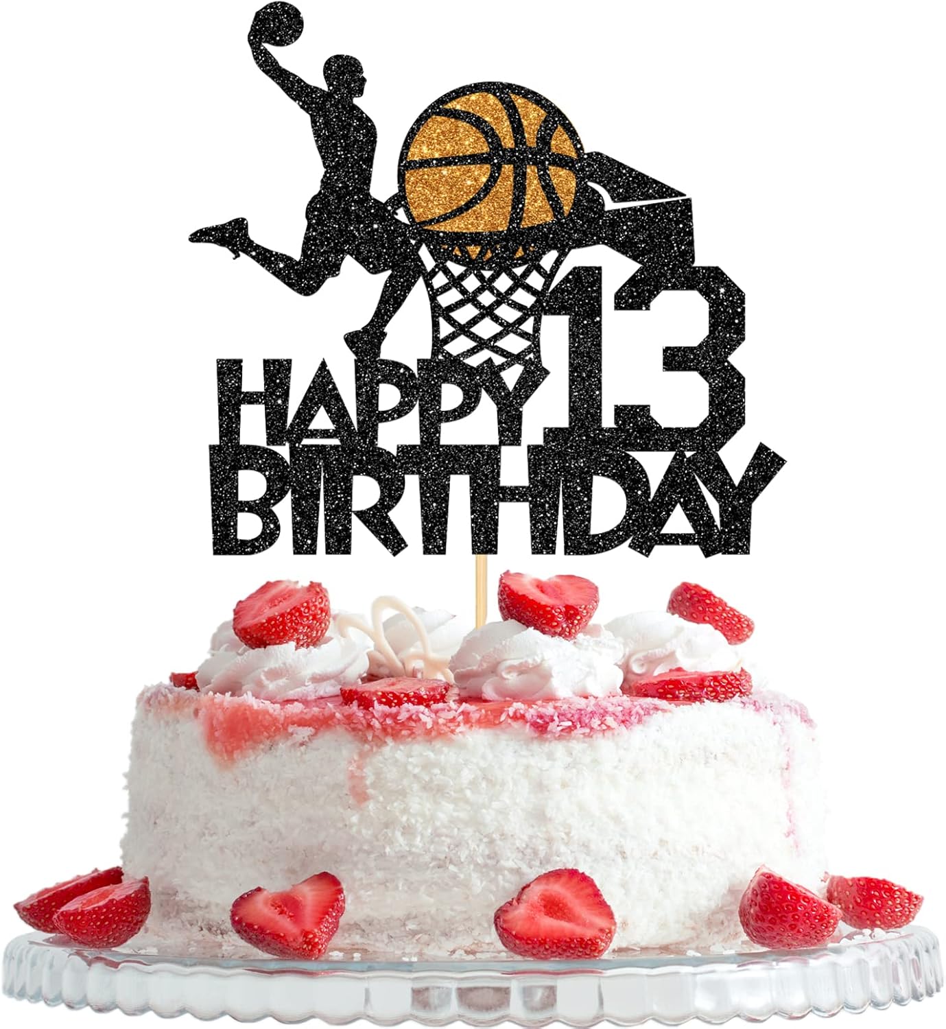 Decoración para pastel de baloncesto, decoración temática de baloncesto de cumpleaños número 13 para hombres y niños, suministros de fiesta de