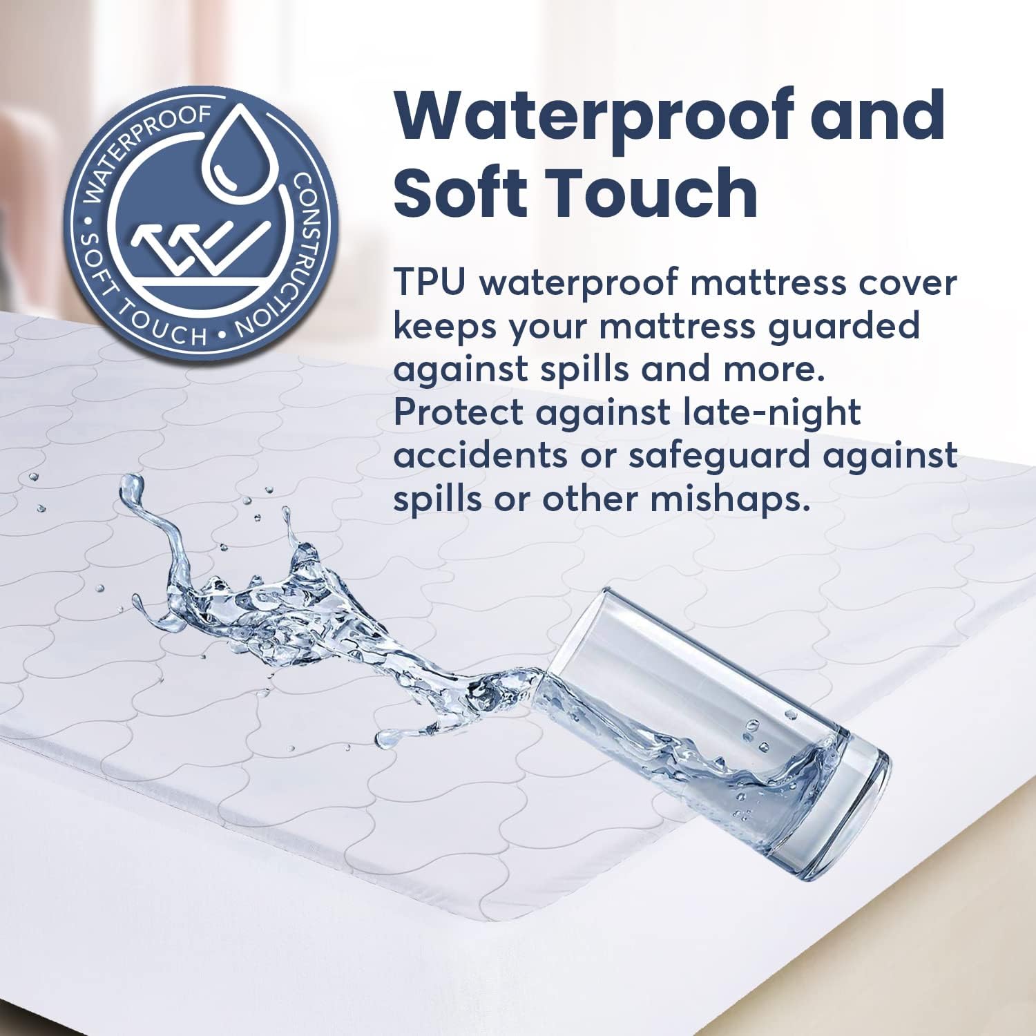 Funda de colchón acolchada, protector de colchón acolchado de lujo, impermeable, 100%, protección superior resistente con funda de colchón suave