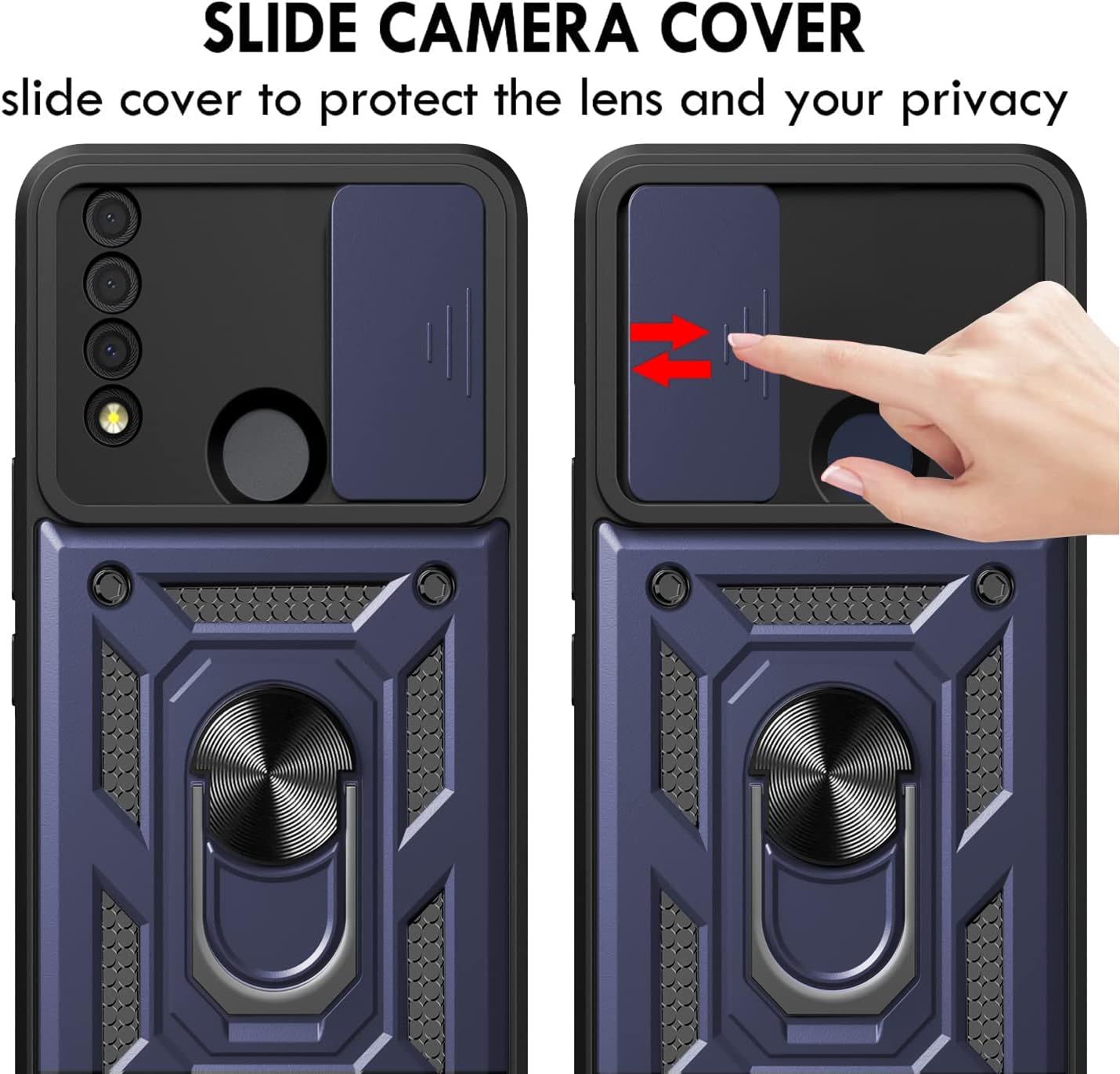 JCUEGRNY Funda compatible con TCL 30 XE 5G, TCL 20R 5G, 2 unidades protector de pantalla HD. Cubierta protectora de cámara deslizante integrada,