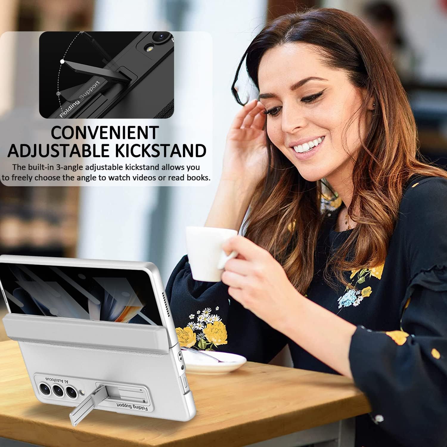 Miimall Funda para Samsung Galaxy Z Fold 4 con protector de pantalla de privacidad, soporte ajustable integrado y protección magnética de bisagra,