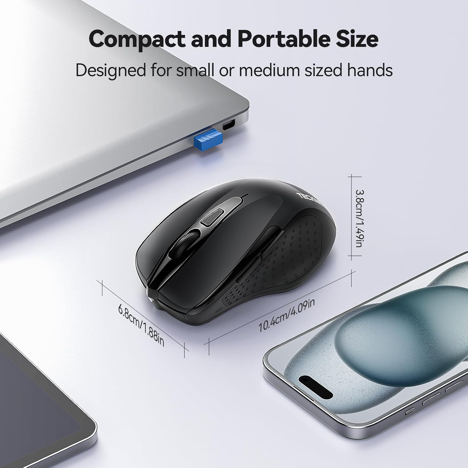 TECKNET Ratón silencioso inalámbrico, clic silencioso, mouse inalámbrico óptico de 2.4G, 6 4000 DPI ajustables, mouse de computadora para laptop,