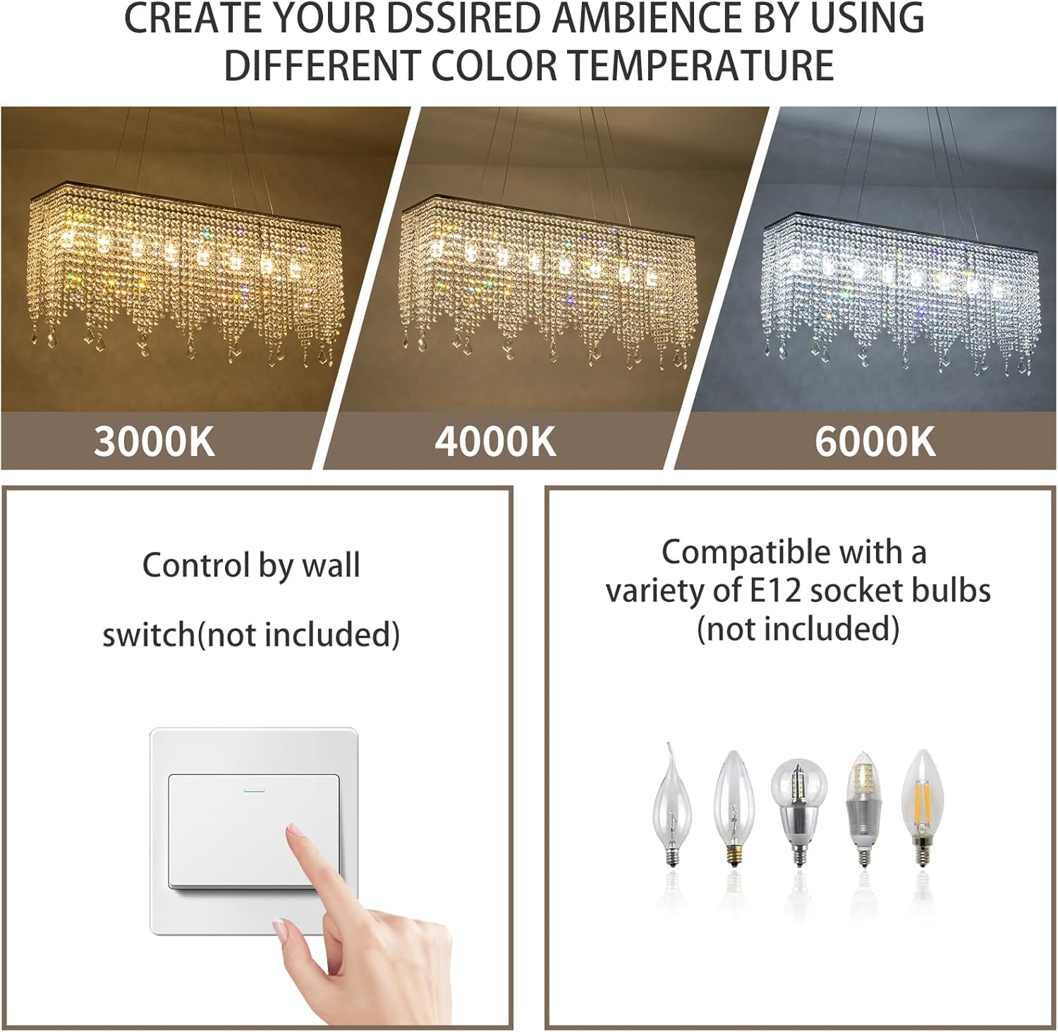 Candelabro rectangular de 31.5 pulgadas, lámparas de cristal cromado, lámpara colgante contemporánea de gota de lluvia, lámpara colgante moderna de