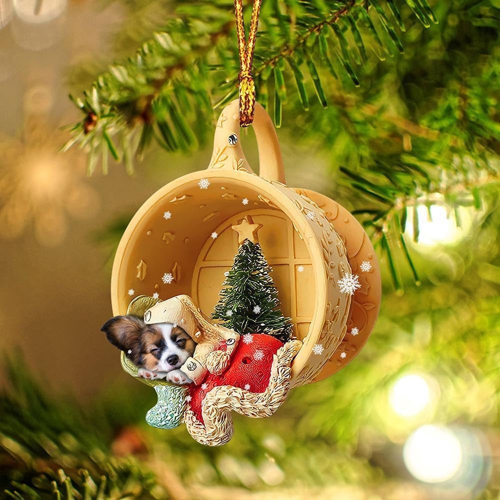 Adorno colgante de acrílico para árbol de Navidad, 8 piezas de colgantes de perro salchicha de Navidad no 3D de acrílico lindo perro salchicha con