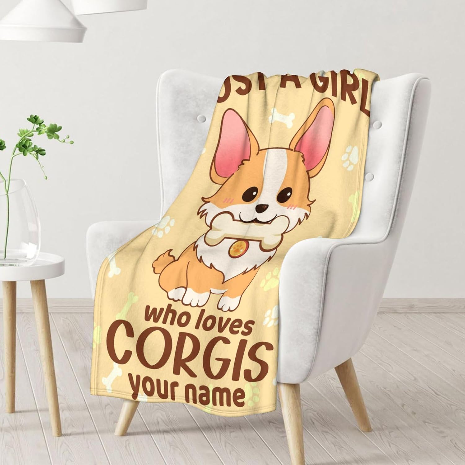 Manta de Corgi personalizada con nombre, 60 x 50 pulgadas, bonita manta para niños y niñas, mantas amarillas suaves y peludas para cama, sofá y