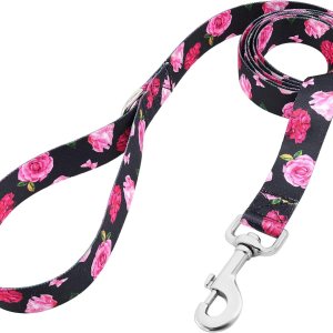 Correa de perro negra con diseño floral para cachorros, perros de raza pequeña, correa de perro de 4 pies Correa de perro negra con diseño floral para cachorros, perros de raza pequeña, correa de perro de 4 pies