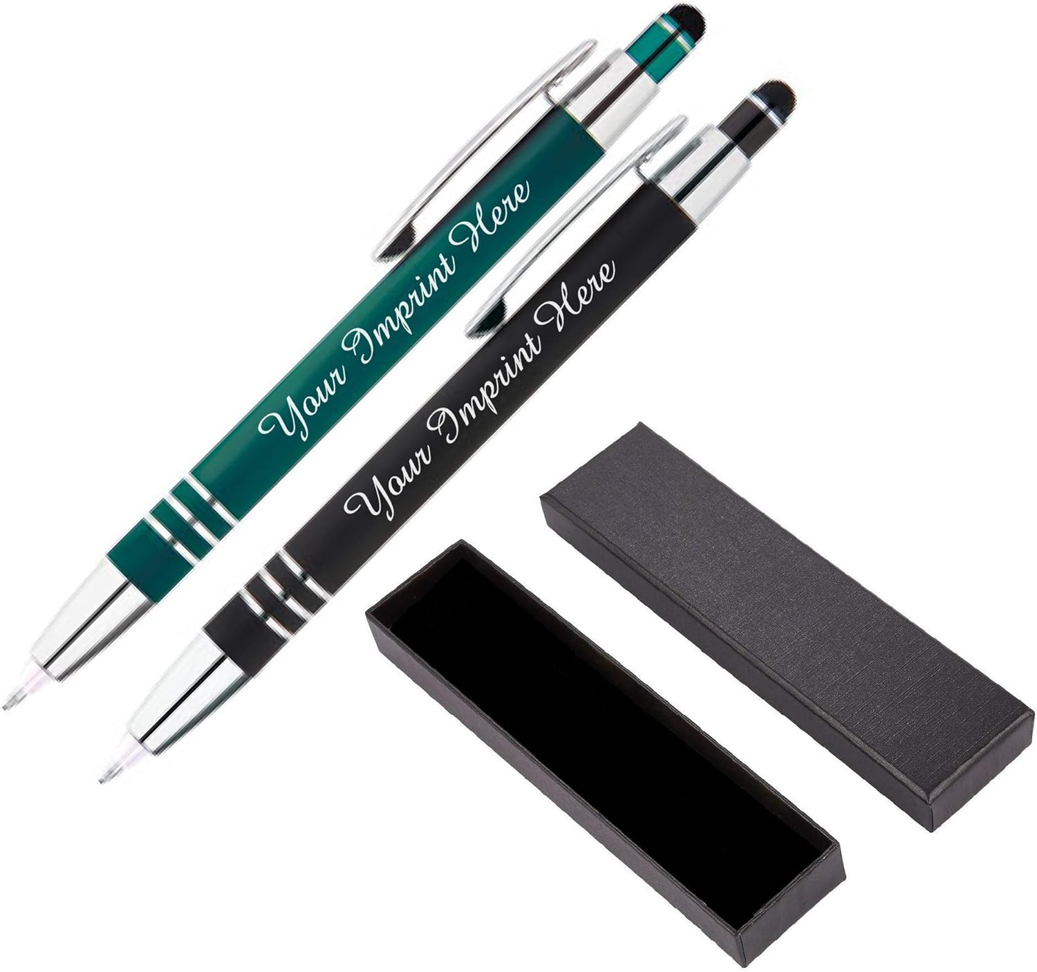 Express Pencils – Juego de bolígrafos personalizados de regalo – Paquete de 2  Linterna LED de metal suave al tacto con caja de regalo  Bolígrafo de