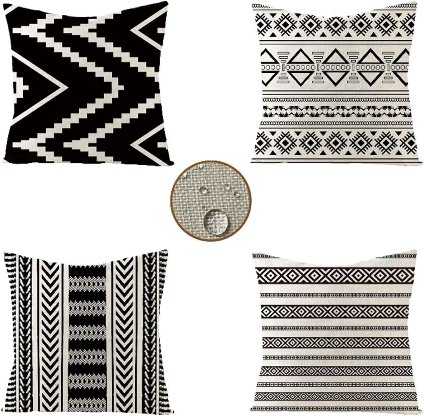 Juego de 4 fundas de almohada para exteriores, impermeables, color beige, de 14 x 14 pulgadas, decoración de granja, fundas decorativas de lino,