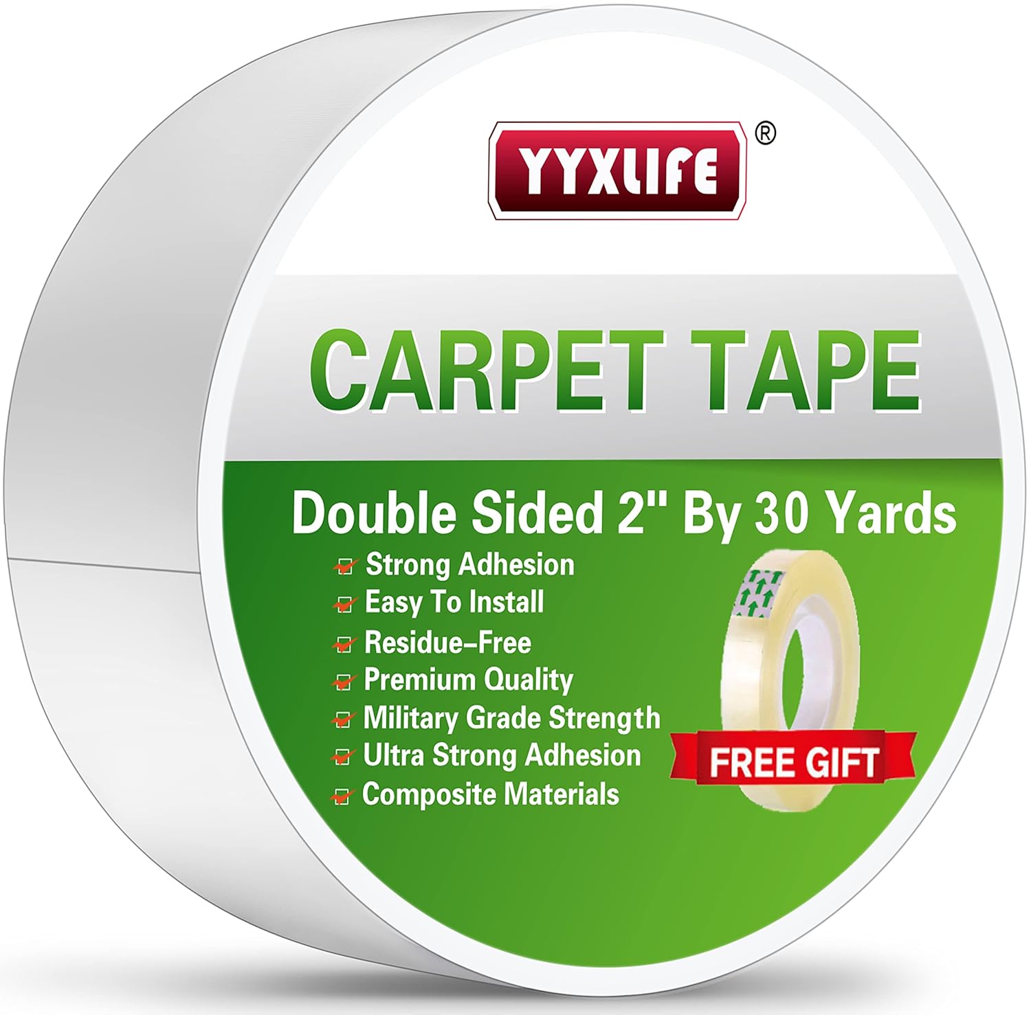 YYXLIFE Cinta adhesiva de doble cara para alfombra, resistente, 2 pulgadas x 30 yardas, cinta adhesiva extraíble multiusos para alfombras de área,