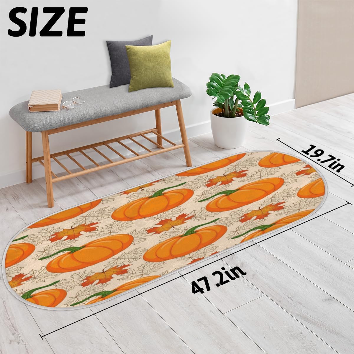 Pumpkin Maple Leaves Fall Thanksgiving Memory Foam Bathroom Rug Runner Soft Cozy Bath Rug Water Absorbent Non-Slip Bathroom Mat Thick Velvet Shower
