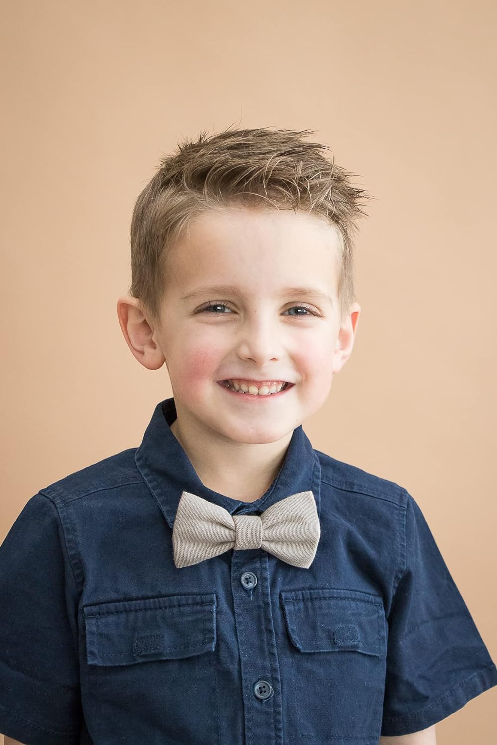 Handmade Pre-Tied Clip on Bow Tie for Baby to Young Boy (Small, Woven Taupe)