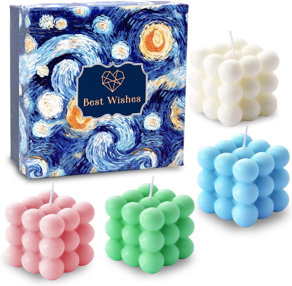 Juego de 4 velas perfumadas de cubo de burbujas para mujer, velas para decoración del hogar, paquete de 4 velas de aromaterapia de cera de soja de