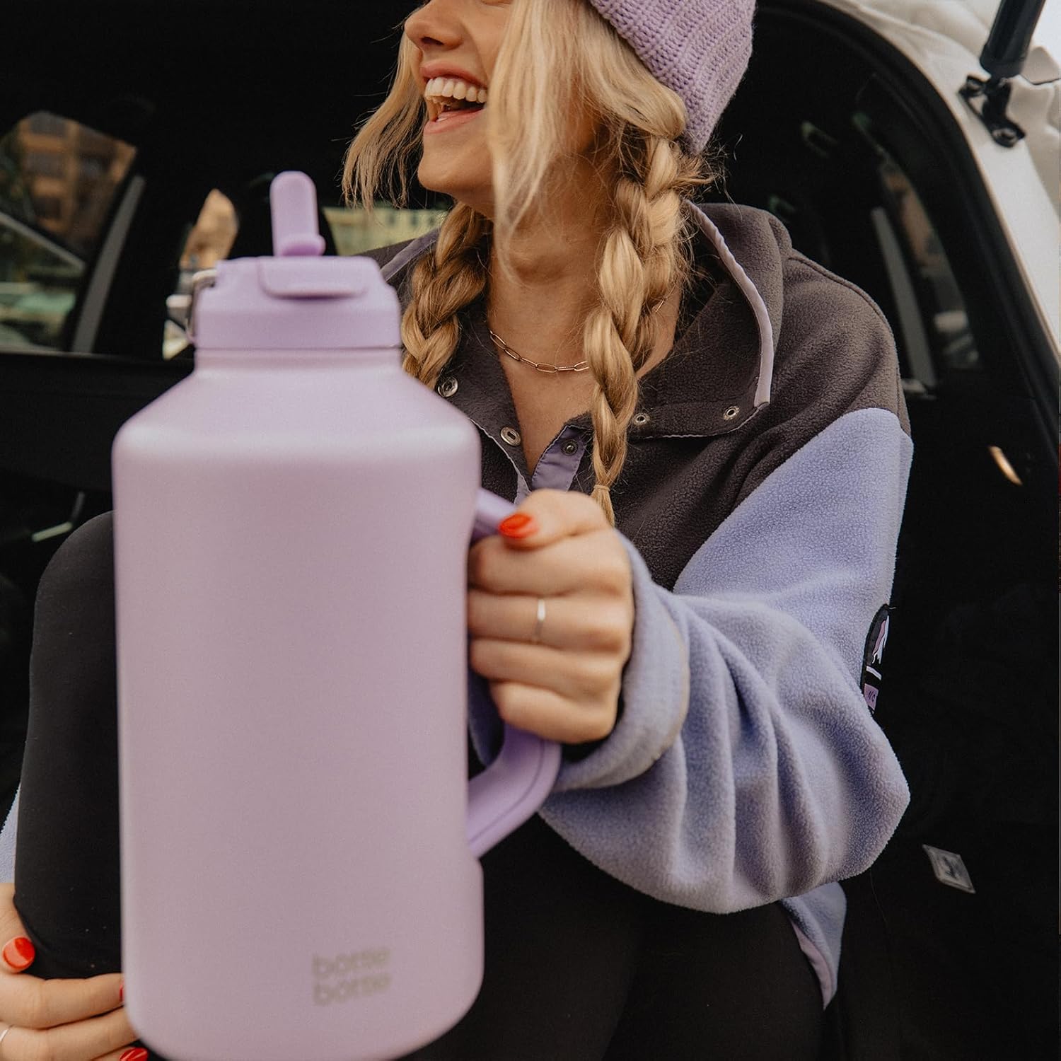 BOTTLE BOTTLE Botella de agua aislada de 64 onzas con popote y tapa de doble uso, botella de agua deportiva de acero inoxidable con asa al vacío de