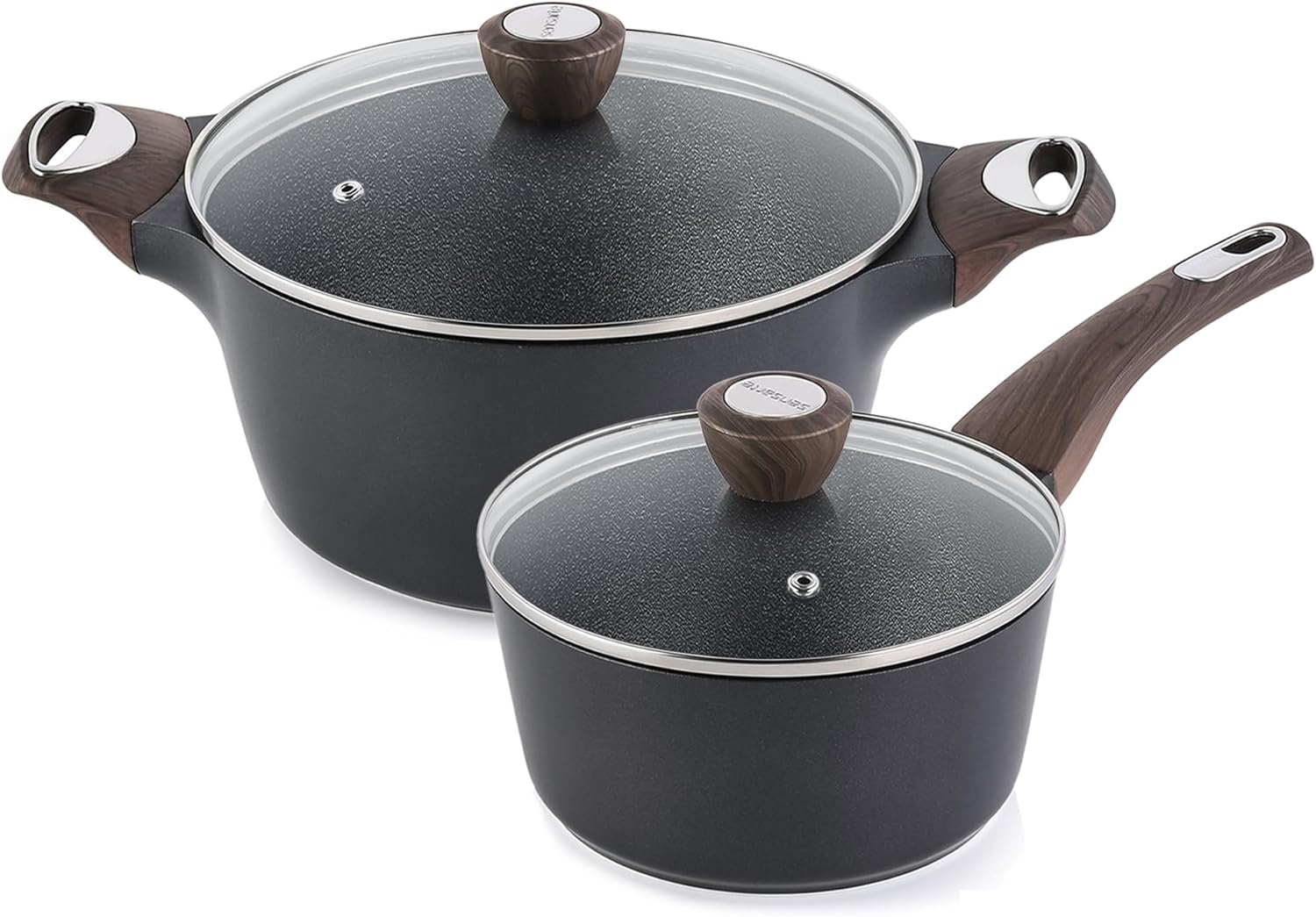 SENSARTE Juego de 4 utensilios de cocina antiadherentes, ollas y sartenes, sartén de 1.5 cuartos de galón con tapa y olla de 4.5 cuartos de galón,