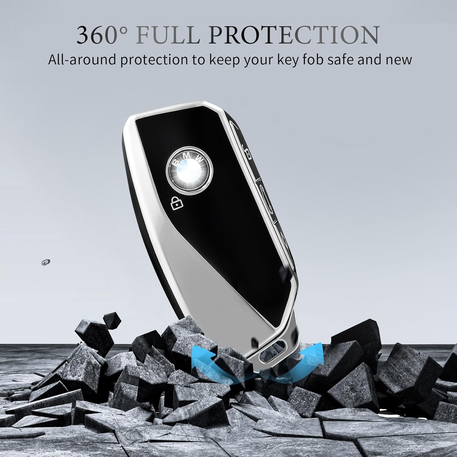 OFFCURVE Funda para llavero con llavero para BMW, compatible con BMW I7 M Sport 2023 X7 i7 xi X1 IX M5 7 Series 735Li 740 4 botones Smart Key Fob