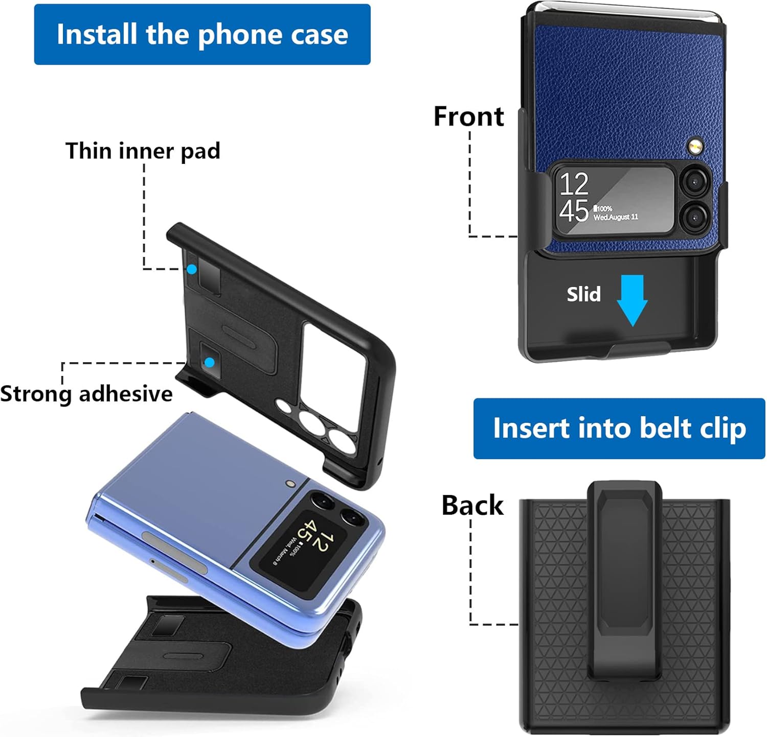 ZCDAYE Funda con clip para cinturón para Samsung Galaxy Z Flip 4, Samsung Z Flip 4 (2022) con funda giratoria para cinturón y soporte integrado,