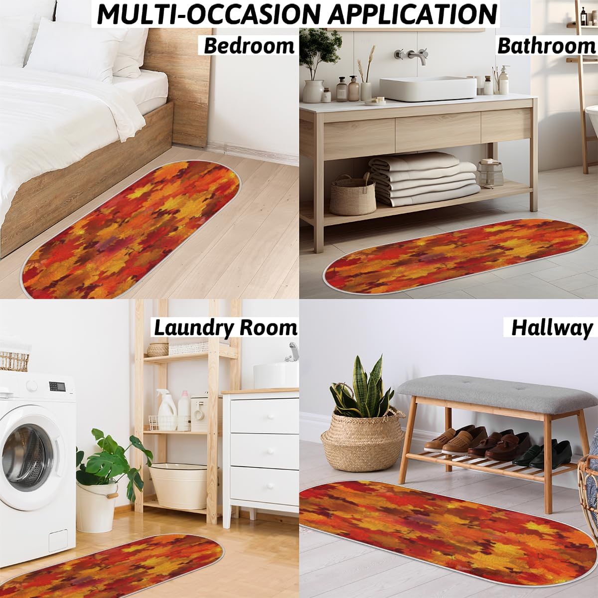 Fall Maple Memory Foam Bathroom Rug Runner Soft Cozy Bath Rug Water Absorbent Non-Slip Bathroom Mat Thick Velvet Shower Mat Bath Mat for Bathroom