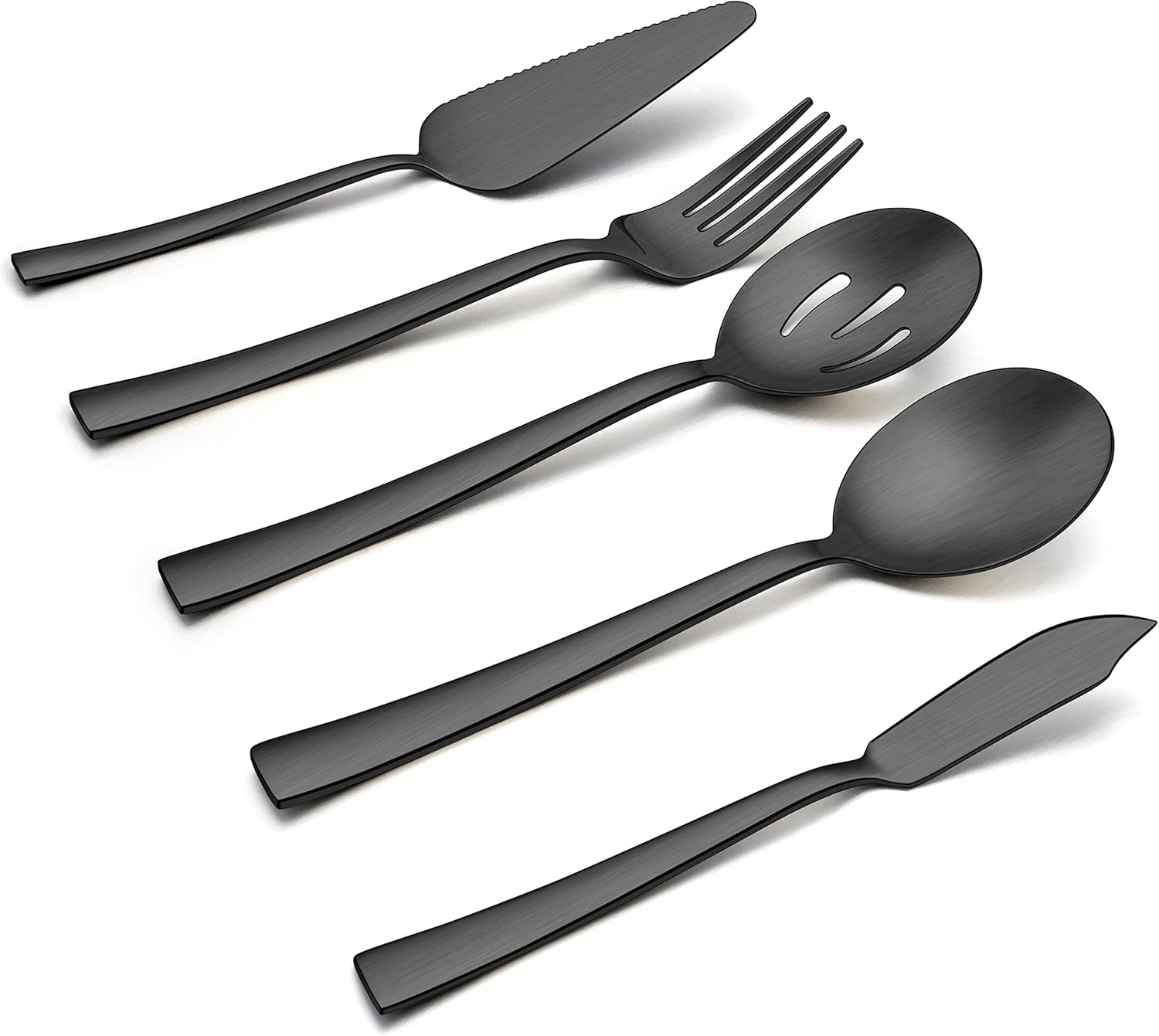 E-far Juego de 5 utensilios de servir color negro mate, utensilios de metal para servir catering, juego de servir de anfitriona de acero inoxidable