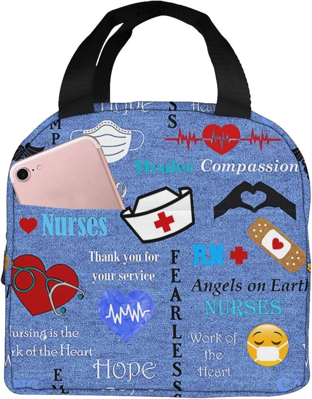 Bolsa de almuerzo con temática de enfermera para mujer, bolsa de mano aislada, reutilizable, hielera para el trabajo, picnic, viajes, talla única