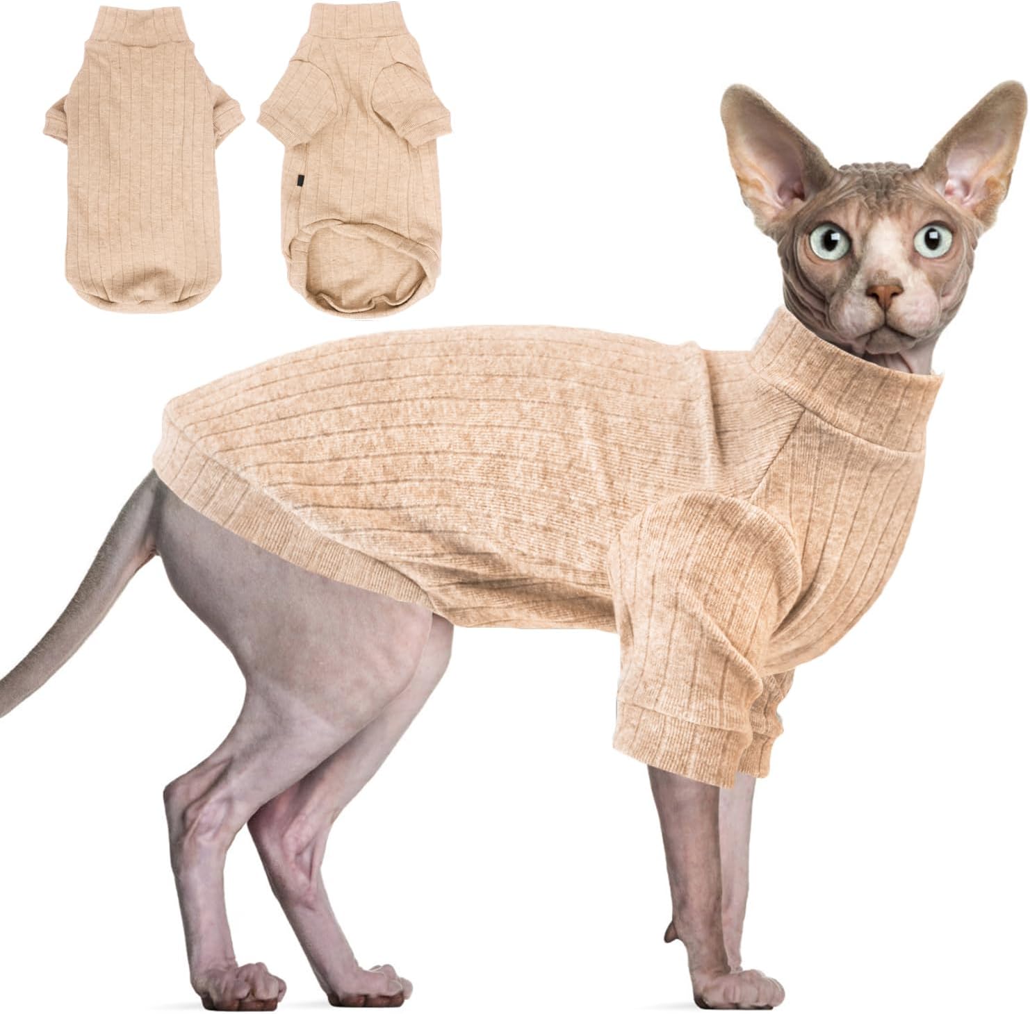 Idepet Sphynx Suéter de gatos sin pelo, ropa suave para cachorros, lindo pijama de gato, ropa de algodón para mascotas, cuello alto de invierno para