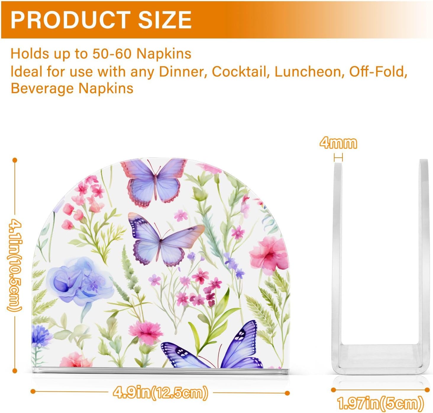 Butterfly Pink Flowers Napkin Holder, Acrylic Napkin Holders for Table Cocktail Napkins Dispenser Paper Stand for Home Kitchen Restaurant Bar, 2 Pc