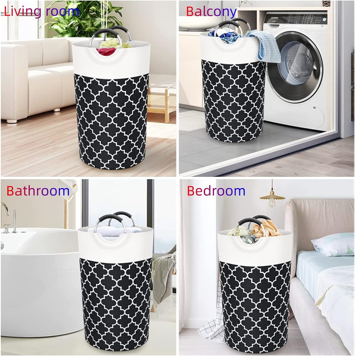 Cesta grande de lavandería de 82 litros, impermeable, plegable, con asas, para viajes, baño, universidad, dormitorio, almacenamiento de artículos