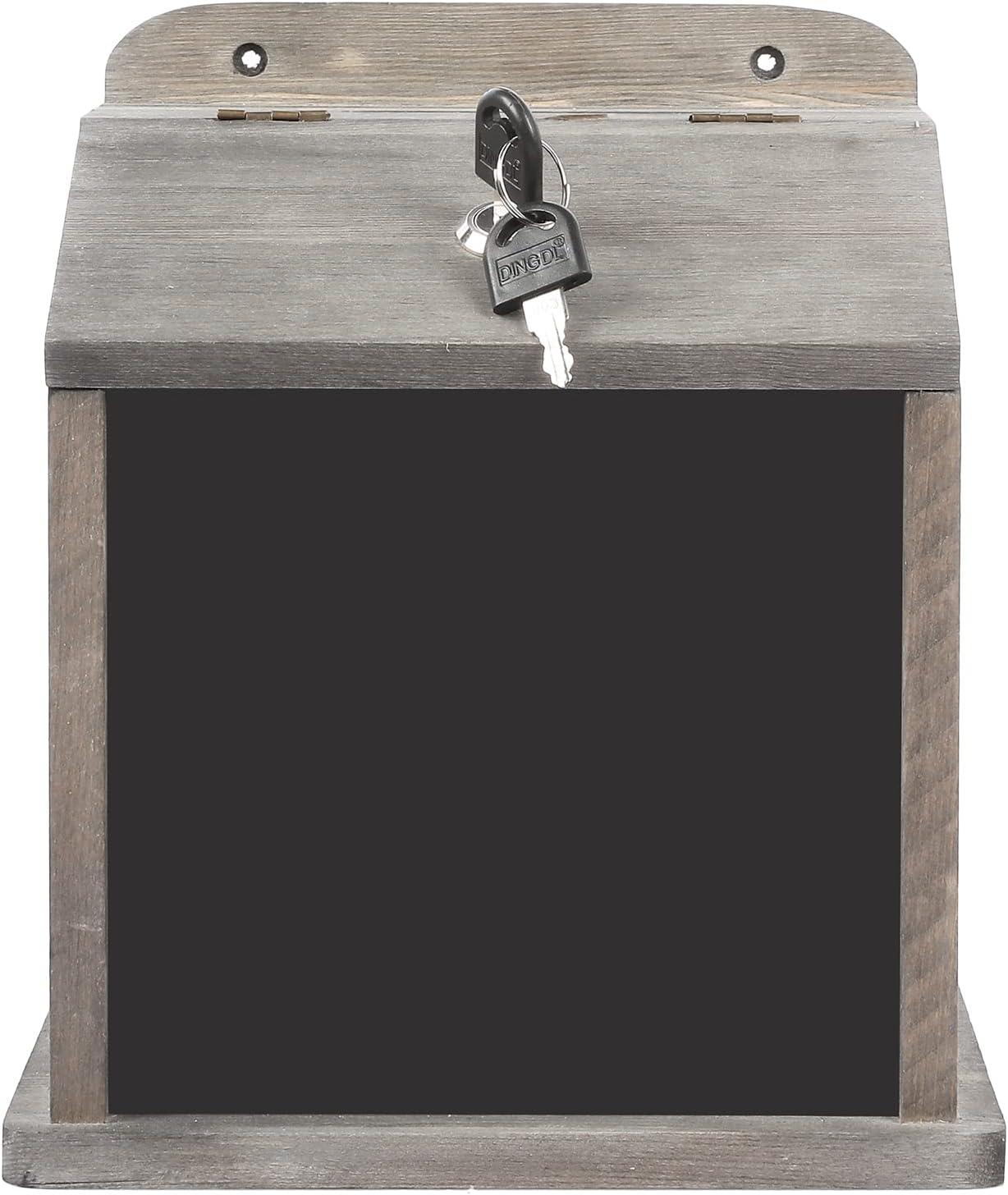 MyGift Weathered Gray – Caja de sugerencias de candado de madera maciza, punta de restaurante, colección de cajas de donación de recaudación de