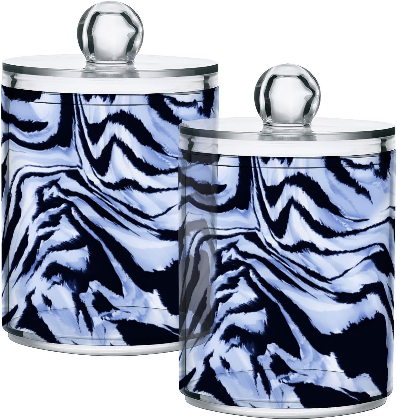 ALAZA Paquete de 2 dispensadores de soporte Qtip para bolas de algodón, diseño de cebra negro-azul, almohadillas redondas de algodón, juego de