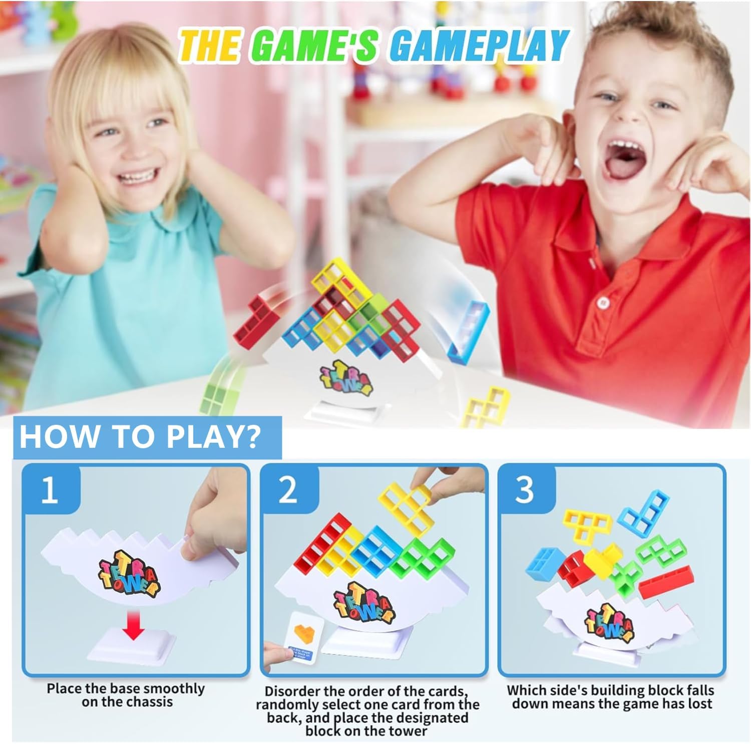 Juego de 48 bloques de equilibrio de torre Tetra, juegos de mesa para niños y adultos, juego de equilibrio para 2 jugadores, juego de bloques de