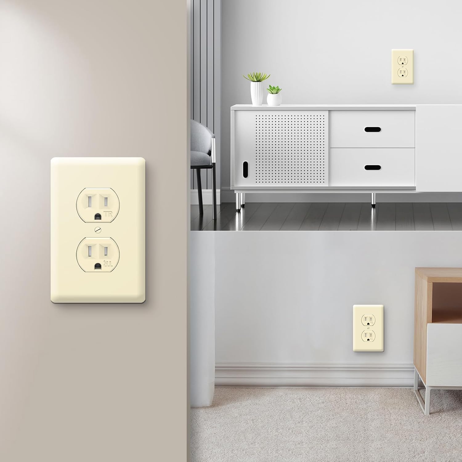 Toma de corriente decorativa dúplex de 15 A, toma de pared eléctrica estándar, grado comercial, resistente a manipulaciones, 2 polos y 3 cables,