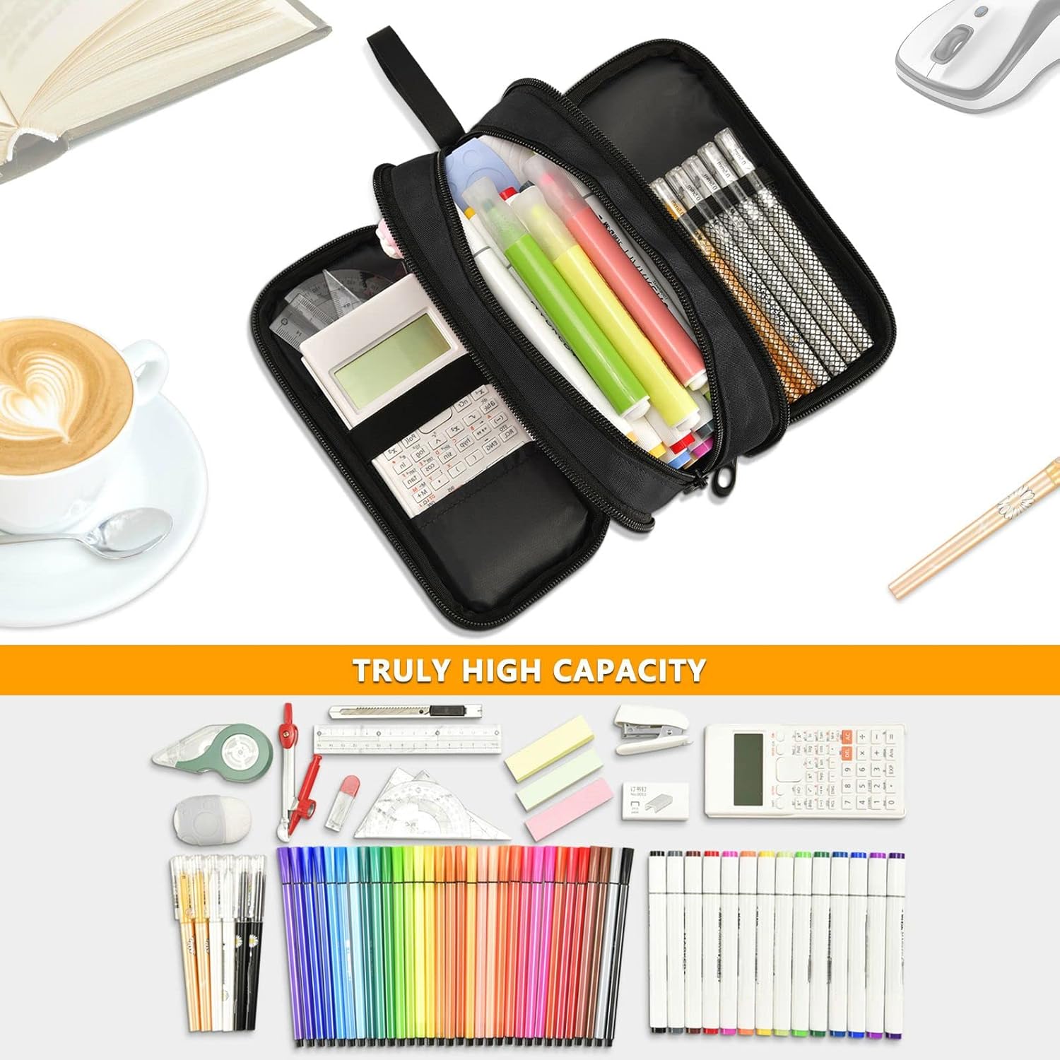 Fisyme Estuche para lápices de dragón azul de dibujos animados, caja de gran capacidad, para maquillaje, organizador de papelería, para escuela,