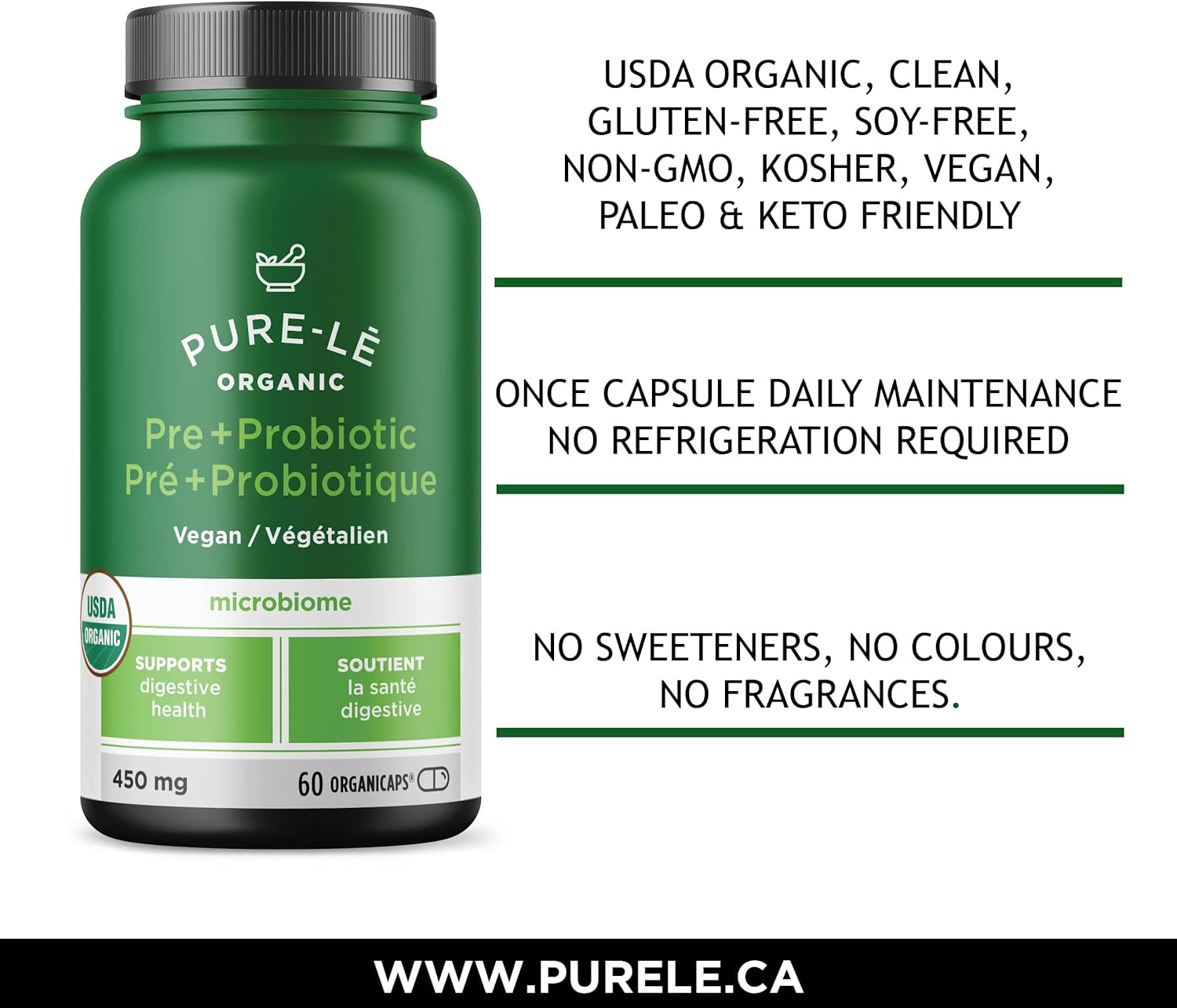 USDA Organic Prebiotic + Probiotic 60 Organicaps  Vegano Certificado Orgánico Kosher Completo Apoyo Digestivo Diario. Todo Natural  Suplemento