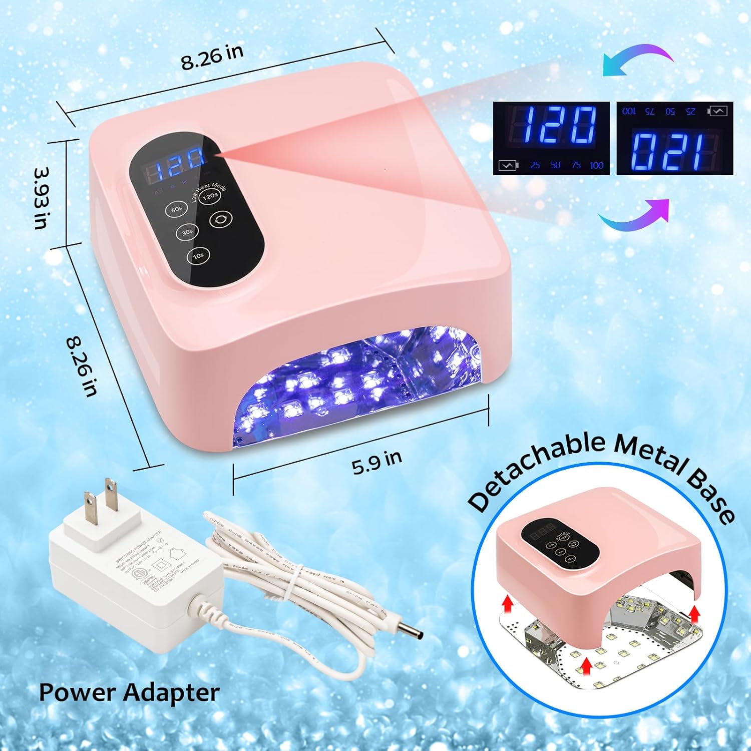 Lámpara de uñas LED UV inalámbrica, lámpara de uñas recargable de 72 W, secado rápido, secado rápido, luz de esmalte de gel profesional con 4