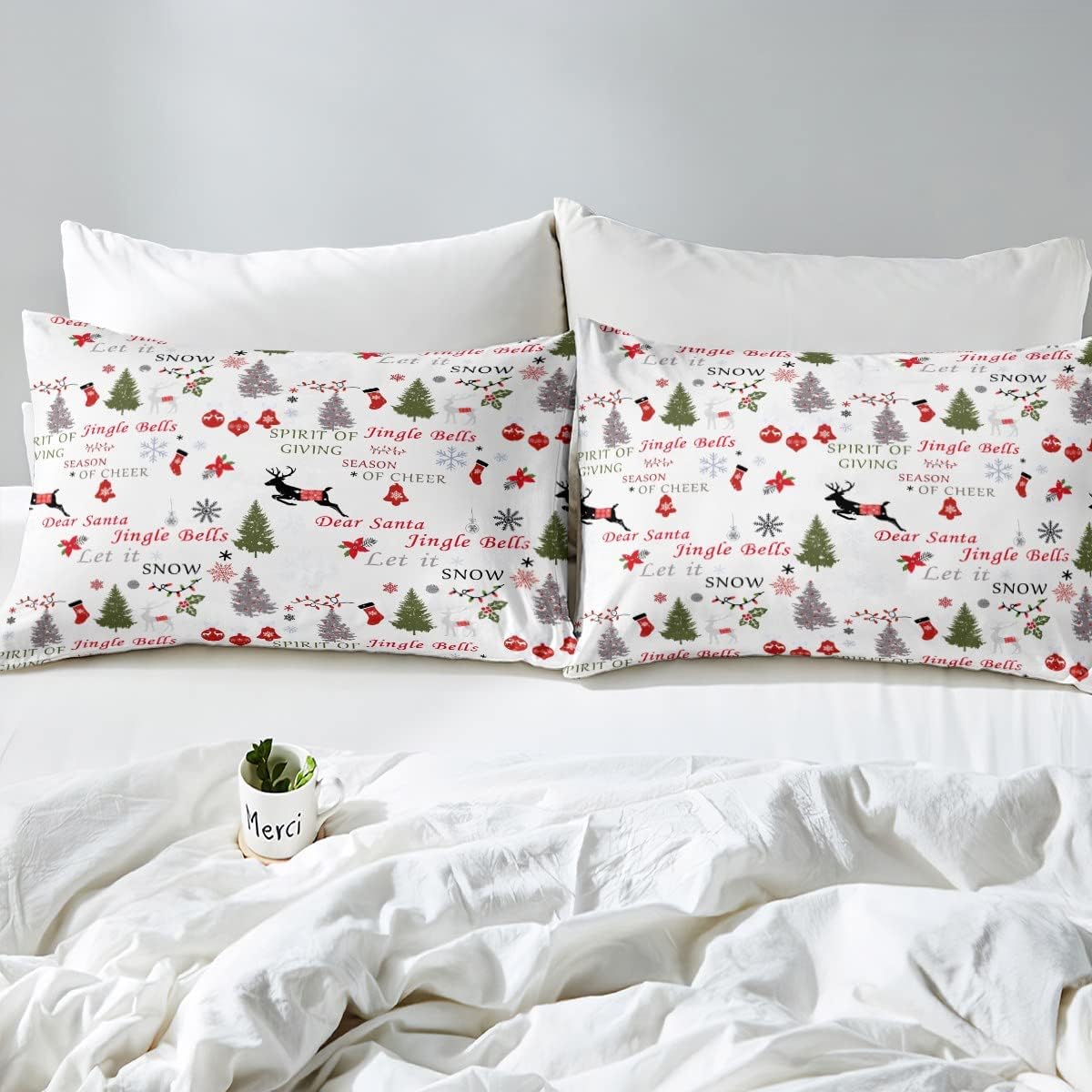 Erosebridal Juego de sábanas de Navidad tamaño King, juego de sábanas de reno de Navidad para niños, adolescentes y adultos, sábanas de Feliz