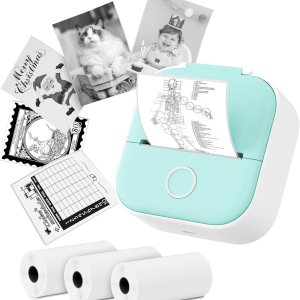 T02 Mini impresora adhesiva para impresora, mini impresora pequeña portátil con 3 rollos de papel, máquina de impresora inalámbrica de mini T02 Mini impresora adhesiva para impresora, mini impresora pequeña portátil con 3 rollos de papel, máquina de impresora inalámbrica de mini