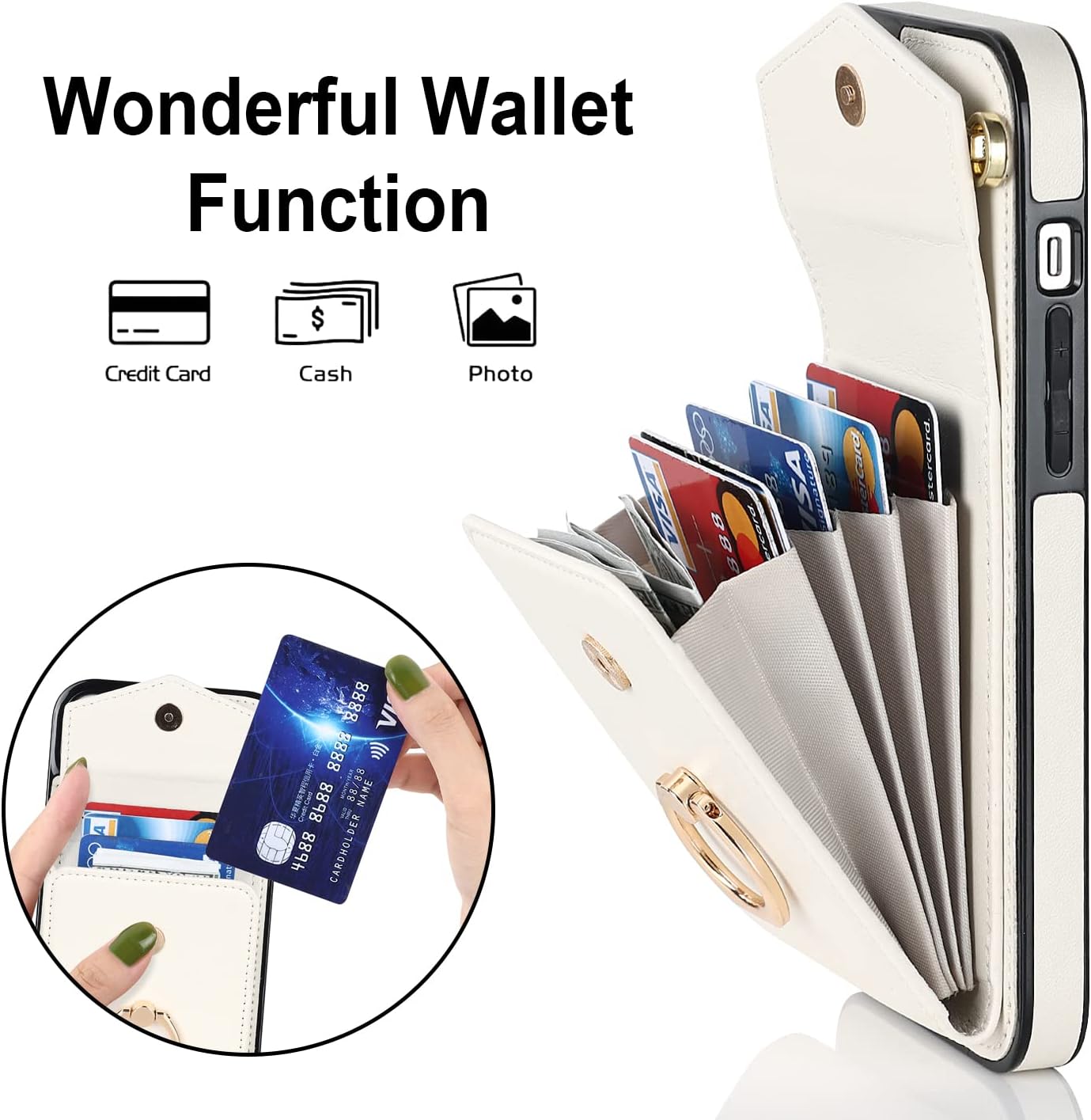 Asuwish Funda tipo cartera compatible con iPhone 15 Pro Max de 6.7 pulgadas, protector de pantalla y anillo de bloqueo RFID, funda para teléfono