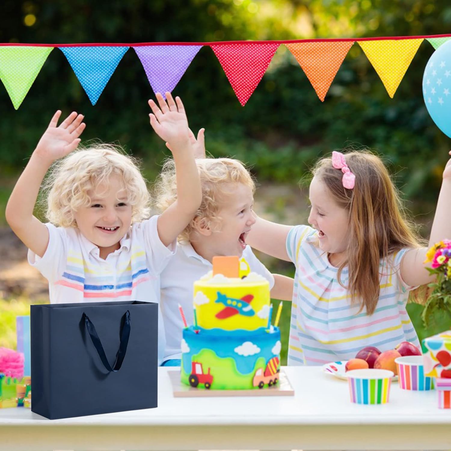 driew Bolsas de regalo grandes de color azul marino, paquete de 12 bolsas de regalo extra grandes azul marino, asas de cinta, bolsas de regalo de
