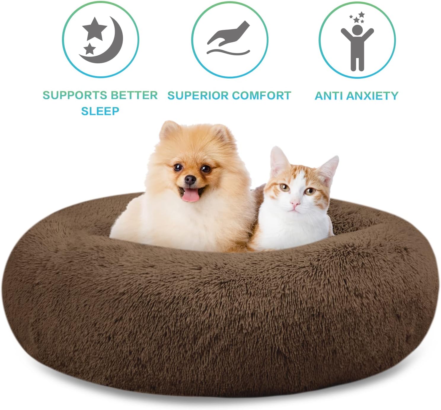 SAVFOX Cama calmante de felpa para perros, cama para perros pequeños, mediano, grande y XL, cómoda cama para perros y gatos en piel sintética, cama